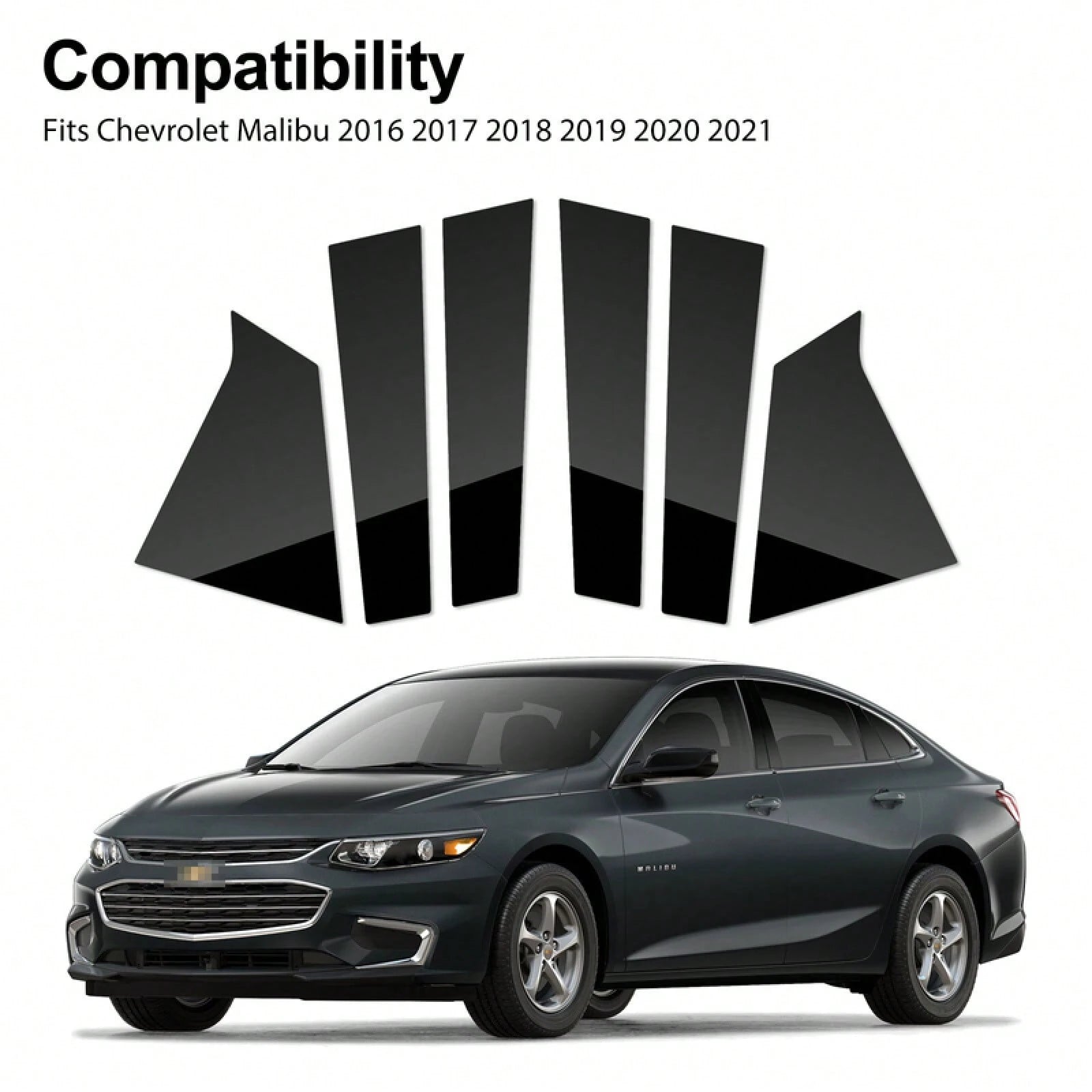 6pcs Black Window Pillar Post Door Trim Cover Set Malibu 2016-2021 KLZK