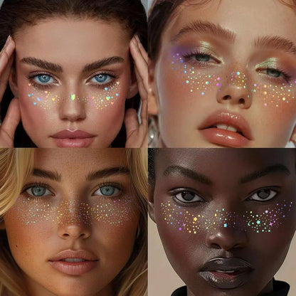 6pcs Holographic Glitter Freckle Face Temporary Tattoo Stickers, Waterproof Shiny Body Glitter Dot Stickers, Cute Star Glitter Stickers, Festival Party Makeup Accessories