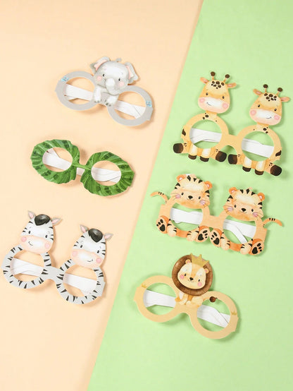 6pcs Jungle Animal Style Paper Glasses, Birthday Party Decorative Paper Glasses, Baby Shower Party Photo Props Glasses, 1st Birthday Party Supplies, Happy Birthday Party Glasses, Wild Theme Birthday P