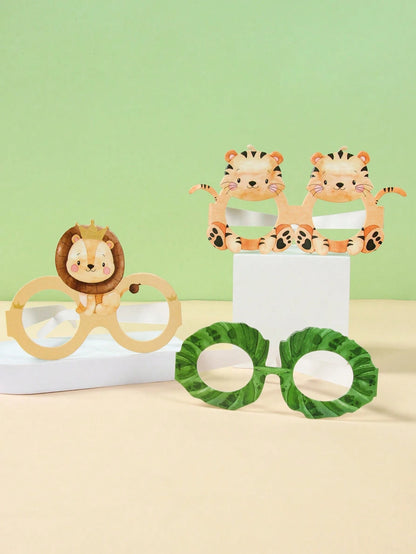 6pcs Jungle Animal Style Paper Glasses, Birthday Party Decorative Paper Glasses, Baby Shower Party Photo Props Glasses, 1st Birthday Party Supplies, Happy Birthday Party Glasses, Wild Theme Birthday P