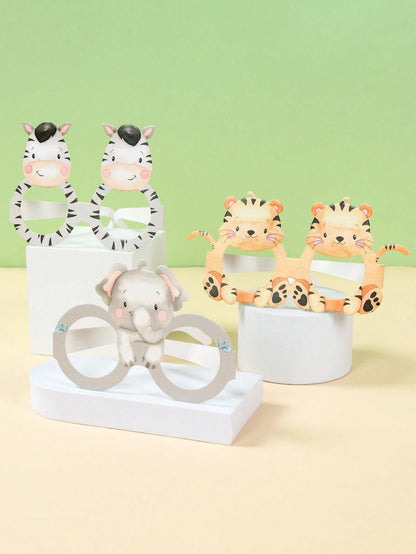 6pcs Jungle Animal Style Paper Glasses, Birthday Party Decorative Paper Glasses, Baby Shower Party Photo Props Glasses, 1st Birthday Party Supplies, Happy Birthday Party Glasses, Wild Theme Birthday P