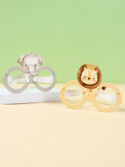 6pcs Jungle Animal Style Paper Glasses, Birthday Party Decorative Paper Glasses, Baby Shower Party Photo Props Glasses, 1st Birthday Party Supplies, Happy Birthday Party Glasses, Wild Theme Birthday P
