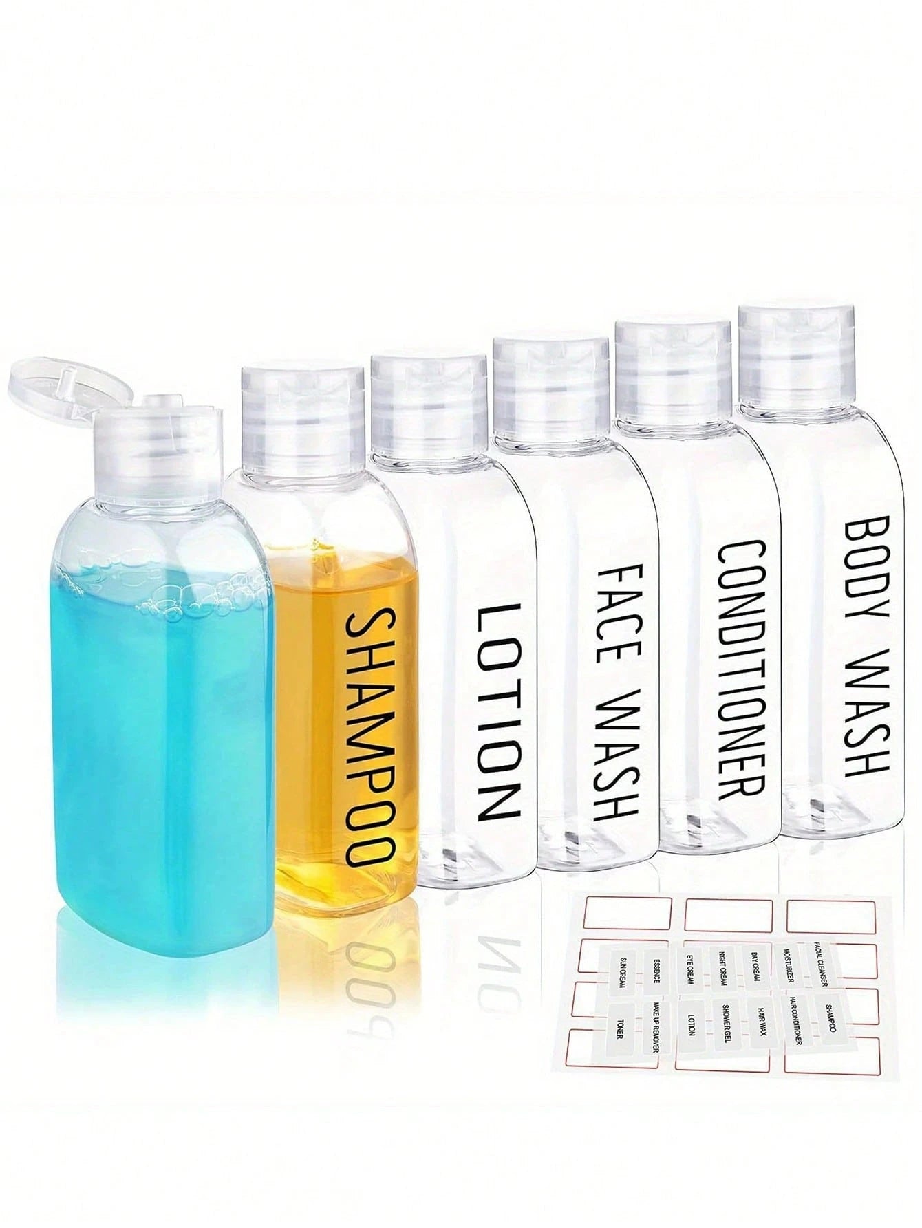 6pcs Leak-Proof Travel Bottles, 3.4 Oz Transparent Plastic With Flip Cap- Refillable Containers For Shampoo, Conditioner, Body Wash And Other Toiletries- Travel Essential Portable Design, Liquid Sto