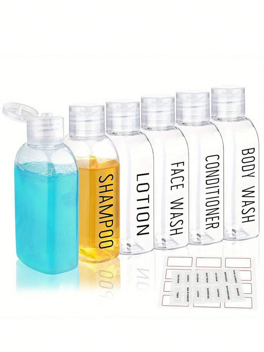 6pcs Leak-Proof Travel Bottles, 3.4 Oz Transparent Plastic With Flip Cap- Refillable Containers For Shampoo, Conditioner, Body Wash And Other Toiletries- Travel Essential Portable Design, Liquid Sto