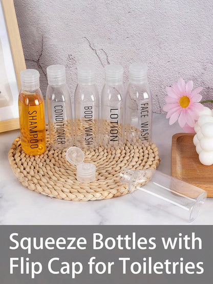 6pcs Leak-Proof Travel Bottles, 3.4 Oz Transparent Plastic With Flip Cap- Refillable Containers For Shampoo, Conditioner, Body Wash And Other Toiletries- Travel Essential Portable Design, Liquid Sto
