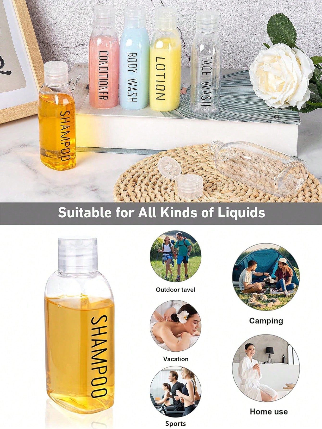 6pcs Leak-Proof Travel Bottles, 3.4 Oz Transparent Plastic With Flip Cap- Refillable Containers For Shampoo, Conditioner, Body Wash And Other Toiletries- Travel Essential Portable Design, Liquid Sto