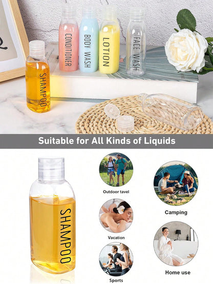 6pcs Leak-Proof Travel Bottles, 3.4 Oz Transparent Plastic With Flip Cap- Refillable Containers For Shampoo, Conditioner, Body Wash And Other Toiletries- Travel Essential Portable Design, Liquid Sto