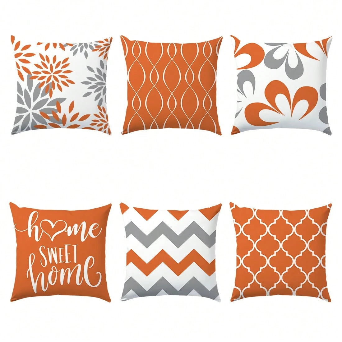 6pcs Minimalist Daily Orange Geometric "Home Sweet" Throw Pillow Covers, Single-Sided Soft Peach Velvet Fabric, 45*45/50*50/40*40CM Cushion Covers For Indoor Decor, Party, Gift