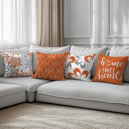 6pcs Minimalist Daily Orange Geometric "Home Sweet" Throw Pillow Covers, Single-Sided Soft Peach Velvet Fabric, 45*45/50*50/40*40CM Cushion Covers For Indoor Decor, Party, Gift