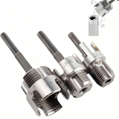 6pcs Pipe Threader Tool Kit, Dual-Function Pipe Threader Cutter, Suitable For 1/2in, 3/4in, 1in PVC/Plastic Pipes, Compatible With Electric Drill Pipe Threading Set