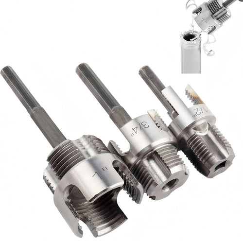 6pcs Pipe Threader Tool Kit, Dual-Function Pipe Threader Cutter, Suitable For 1/2in, 3/4in, 1in PVC/Plastic Pipes, Compatible With Electric Drill Pipe Threading Set