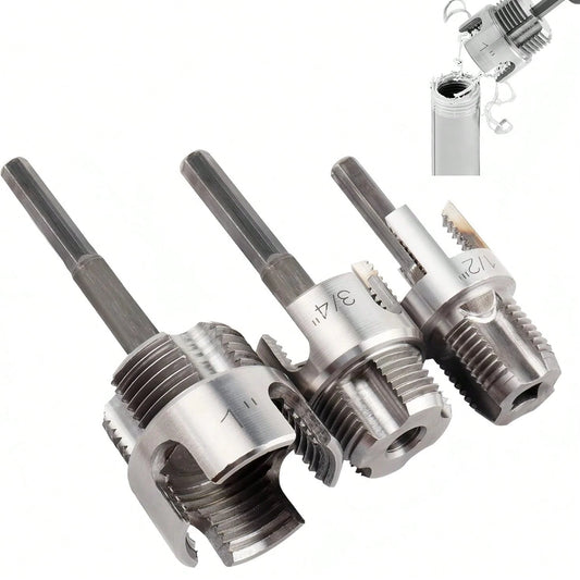 6pcs Pipe Threader Tool Kit, Dual-Function Pipe Threader Cutter, Suitable For 1/2in, 3/4in, 1in PVC/Plastic Pipes, Compatible With Electric Drill Pipe Threading Set
