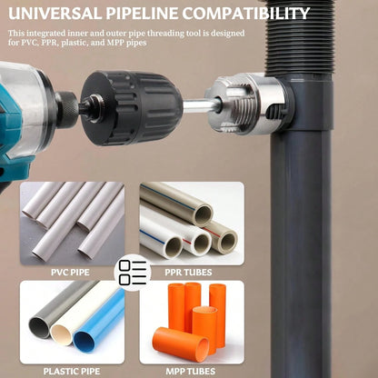 6pcs Pipe Threader Tool Kit, Dual-Function Pipe Threader Cutter, Suitable For 1/2in, 3/4in, 1in PVC/Plastic Pipes, Compatible With Electric Drill Pipe Threading Set