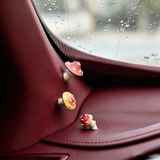 6pcs "Tilted Little Mushroom" Car Decor Mini Creative Dashboard Screen Door Window A-Pillar Ornament