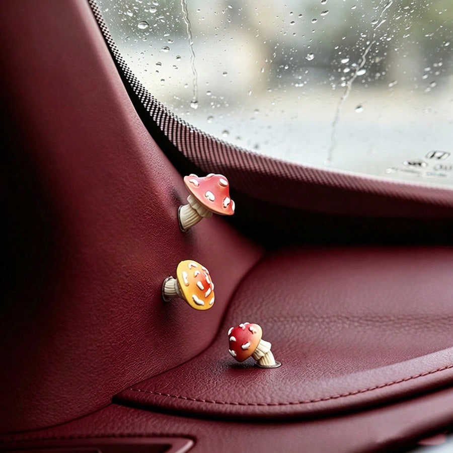 6pcs "Tilted Little Mushroom" Car Decor Mini Creative Dashboard Screen Door Window A-Pillar Ornament