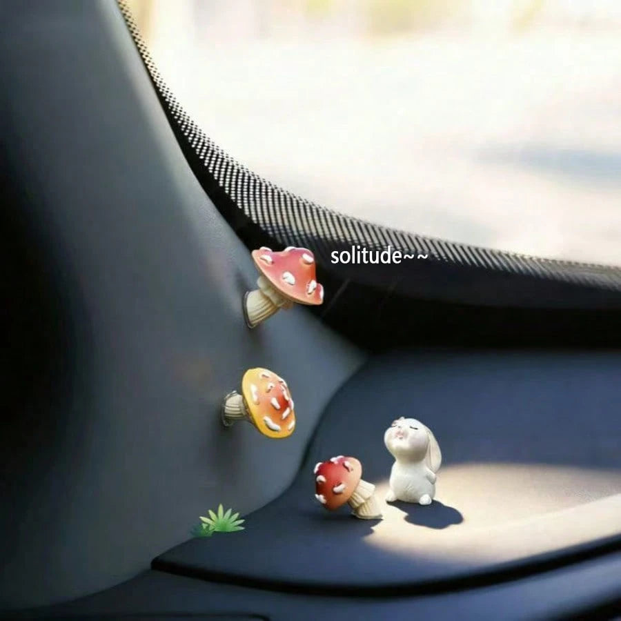 6pcs "Tilted Little Mushroom" Car Decor Mini Creative Dashboard Screen Door Window A-Pillar Ornament