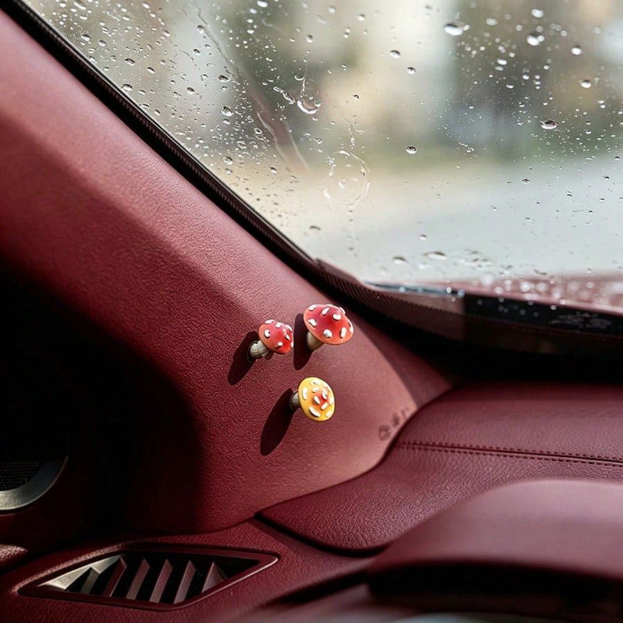 6pcs "Tilted Little Mushroom" Car Decor Mini Creative Dashboard Screen Door Window A-Pillar Ornament