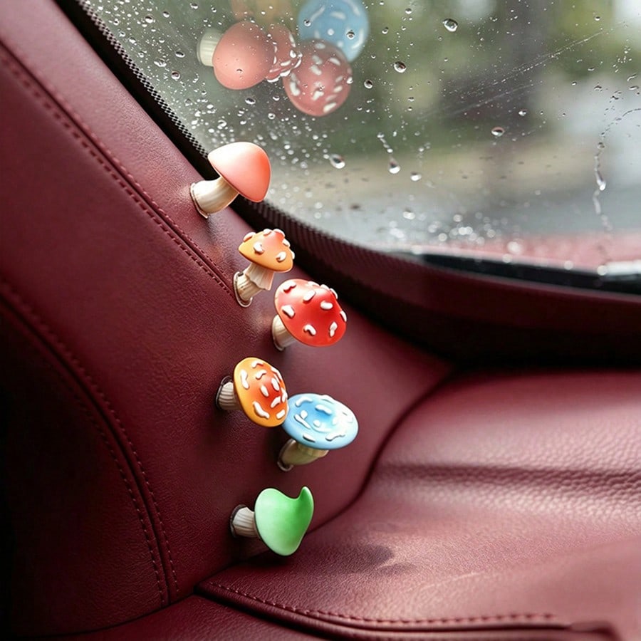 6pcs "Tilted Little Mushroom" Car Decor Mini Creative Dashboard Screen Door Window A-Pillar Ornament