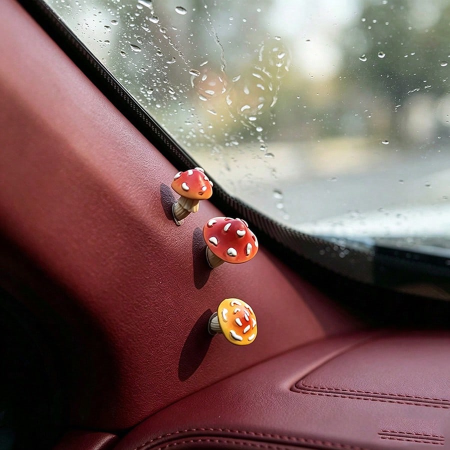 6pcs "Tilted Little Mushroom" Car Decor Mini Creative Dashboard Screen Door Window A-Pillar Ornament