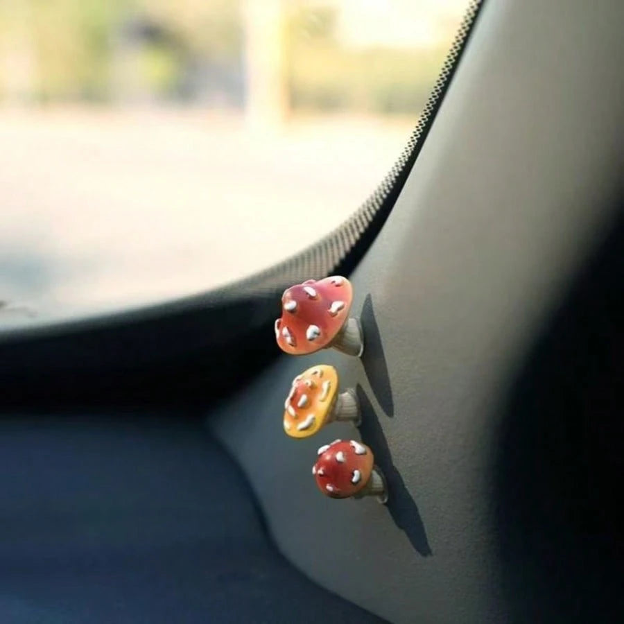 6pcs "Tilted Little Mushroom" Car Decor Mini Creative Dashboard Screen Door Window A-Pillar Ornament