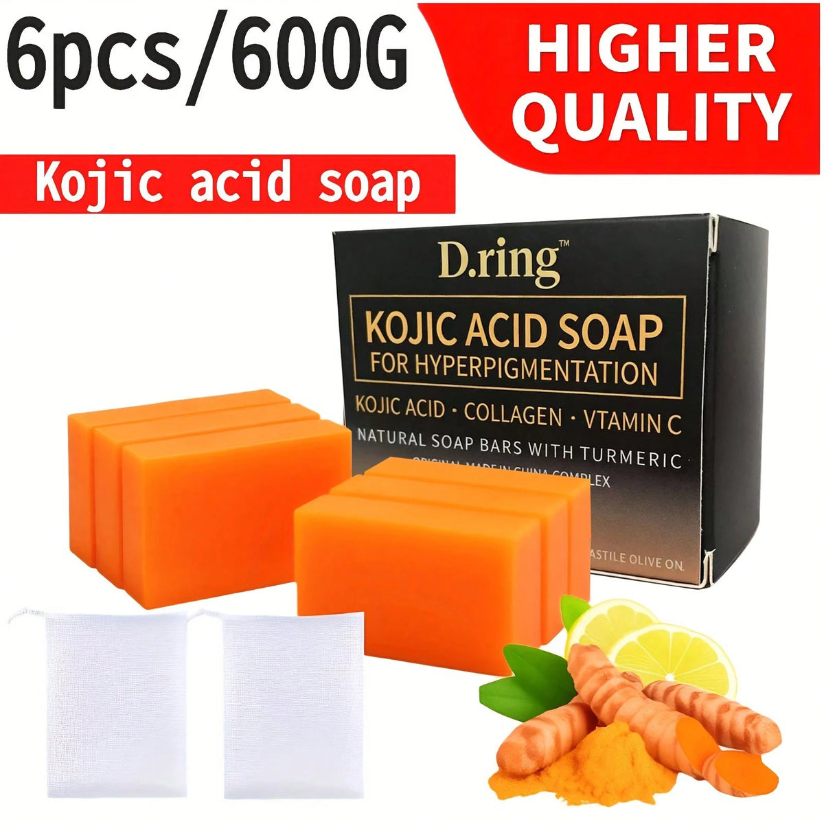 6PCS Wweimm Kojic Acid Soap, Brightening Skin Tone, Fading Dull Dark Spots, Gently Cleanses Skin Surface Impurities,Mild Skin-Friendly Formula, Suitable For Daily Face Body Cleansing, Home Skincare An
