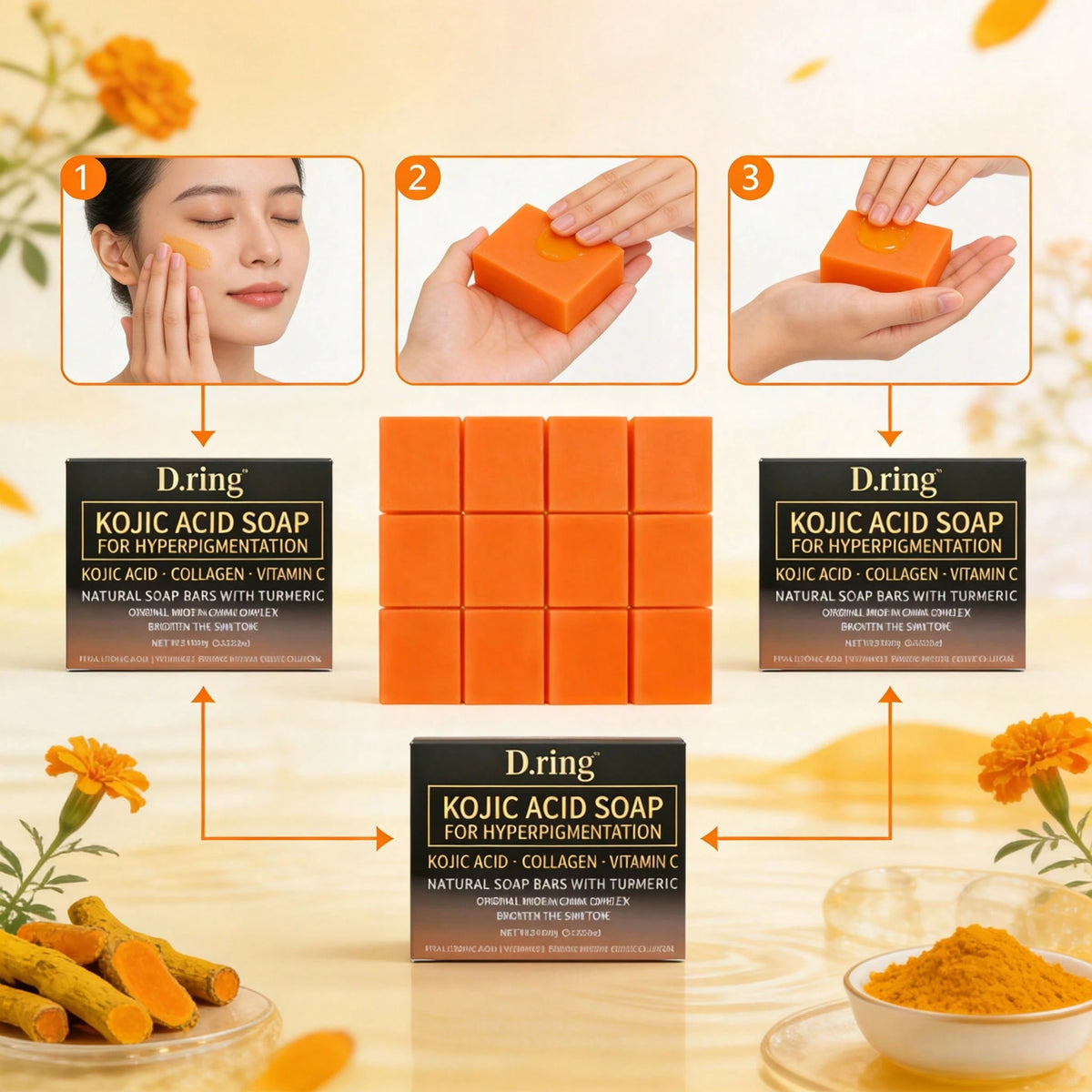 6PCS Wweimm Kojic Acid Soap, Brightening Skin Tone, Fading Dull Dark Spots, Gently Cleanses Skin Surface Impurities,Mild Skin-Friendly Formula, Suitable For Daily Face Body Cleansing, Home Skincare An