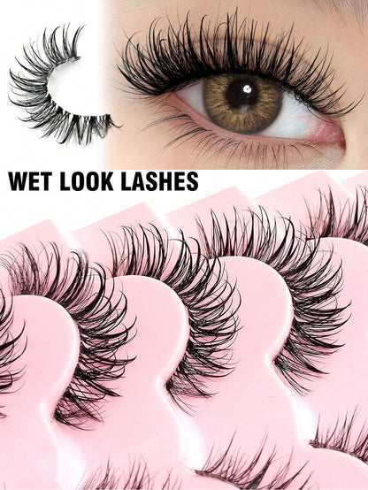 7 Pairs Cat Eye Wet Curly False Eyelashes- Spiky Cartoon Style Transparent Band Classic Manga Eye, Y2K Style Long Cat Eye Natural Exaggerated Eyelash Suitable For Daily And Party Makeup