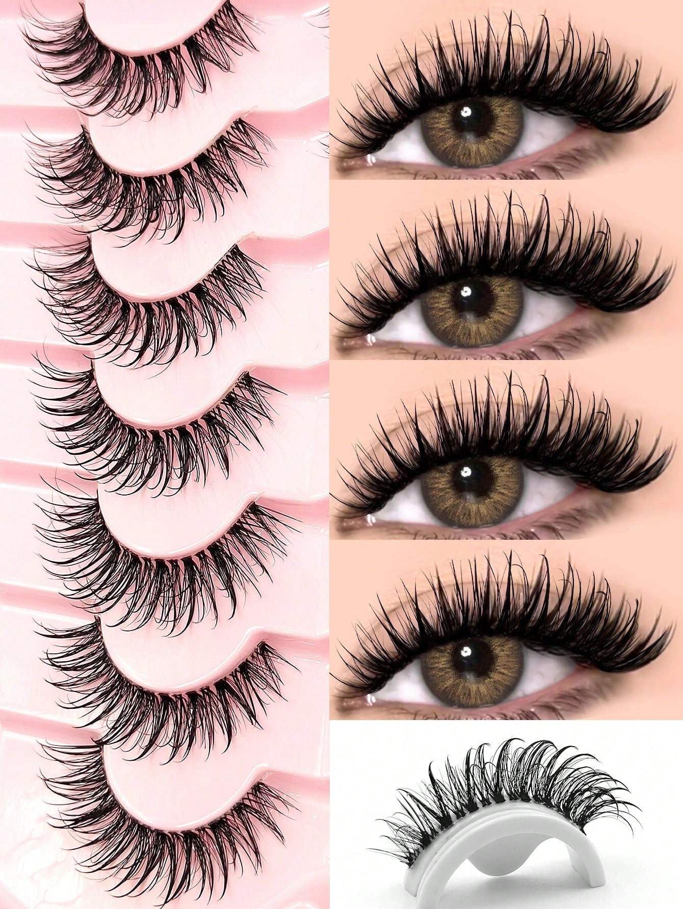 7 Pairs Cat Eye Wet Curly False Eyelashes- Spiky Cartoon Style Transparent Band Classic Manga Eye, Y2K Style Long Cat Eye Natural Exaggerated Eyelash Suitable For Daily And Party Makeup