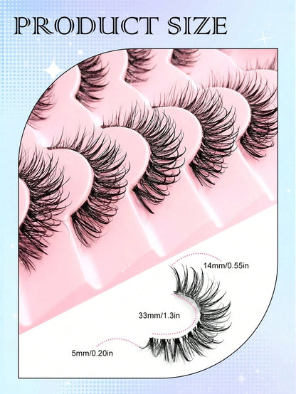 7 Pairs Cat Eye Wet Curly False Eyelashes- Spiky Cartoon Style Transparent Band Classic Manga Eye, Y2K Style Long Cat Eye Natural Exaggerated Eyelash Suitable For Daily And Party Makeup