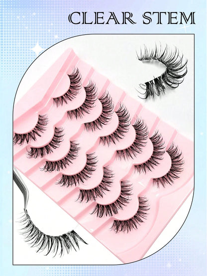 7 Pairs Cat Eye Wet Curly False Eyelashes- Spiky Cartoon Style Transparent Band Classic Manga Eye, Y2K Style Long Cat Eye Natural Exaggerated Eyelash Suitable For Daily And Party Makeup