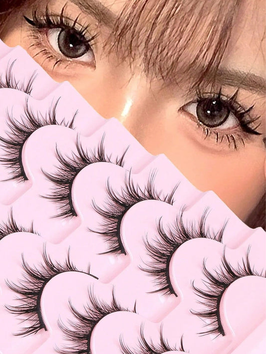 7 Pairs Manga Lashes- Natural Look, 3 D Volume, Wispy, Fluffy, Spiky, Anime & Cosplay Eyelashes- Pack Of 7- Individual Cluster- Korean & Japanese Style