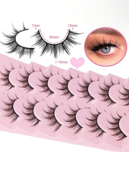 7 Pairs Manga Lashes- Natural Look, 3 D Volume, Wispy, Fluffy, Spiky, Anime & Cosplay Eyelashes- Pack Of 7- Individual Cluster- Korean & Japanese Style