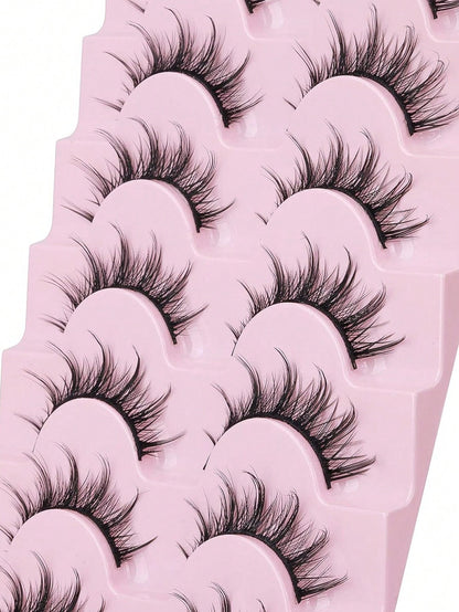 7 Pairs Manga Lashes- Natural Look, 3 D Volume, Wispy, Fluffy, Spiky, Anime & Cosplay Eyelashes- Pack Of 7- Individual Cluster- Korean & Japanese Style