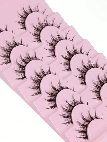 7 Pairs Manga Lashes- Natural Look, 3 D Volume, Wispy, Fluffy, Spiky, Anime & Cosplay Eyelashes- Pack Of 7- Individual Cluster- Korean & Japanese Style