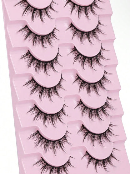 7 Pairs Manga Lashes- Natural Look, 3 D Volume, Wispy, Fluffy, Spiky, Anime & Cosplay Eyelashes- Pack Of 7- Individual Cluster- Korean & Japanese Style