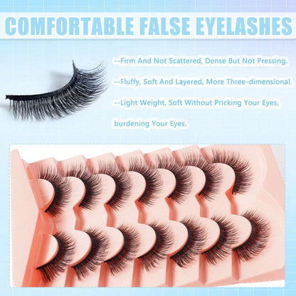 7 Pairs Natural Look False Eyelashes, 3D Voluminous Soft Fluffy, For Eyelash Extension, Full Effect