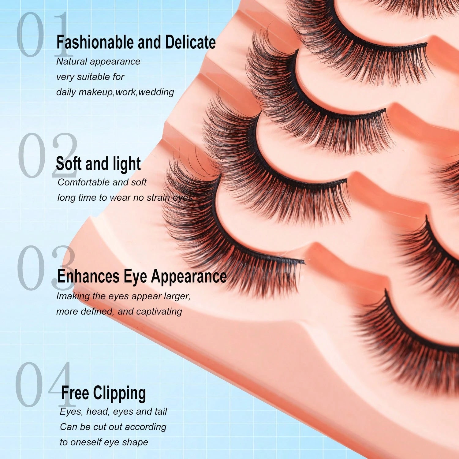 7 Pairs Natural Look False Eyelashes, 3D Voluminous Soft Fluffy, For Eyelash Extension, Full Effect