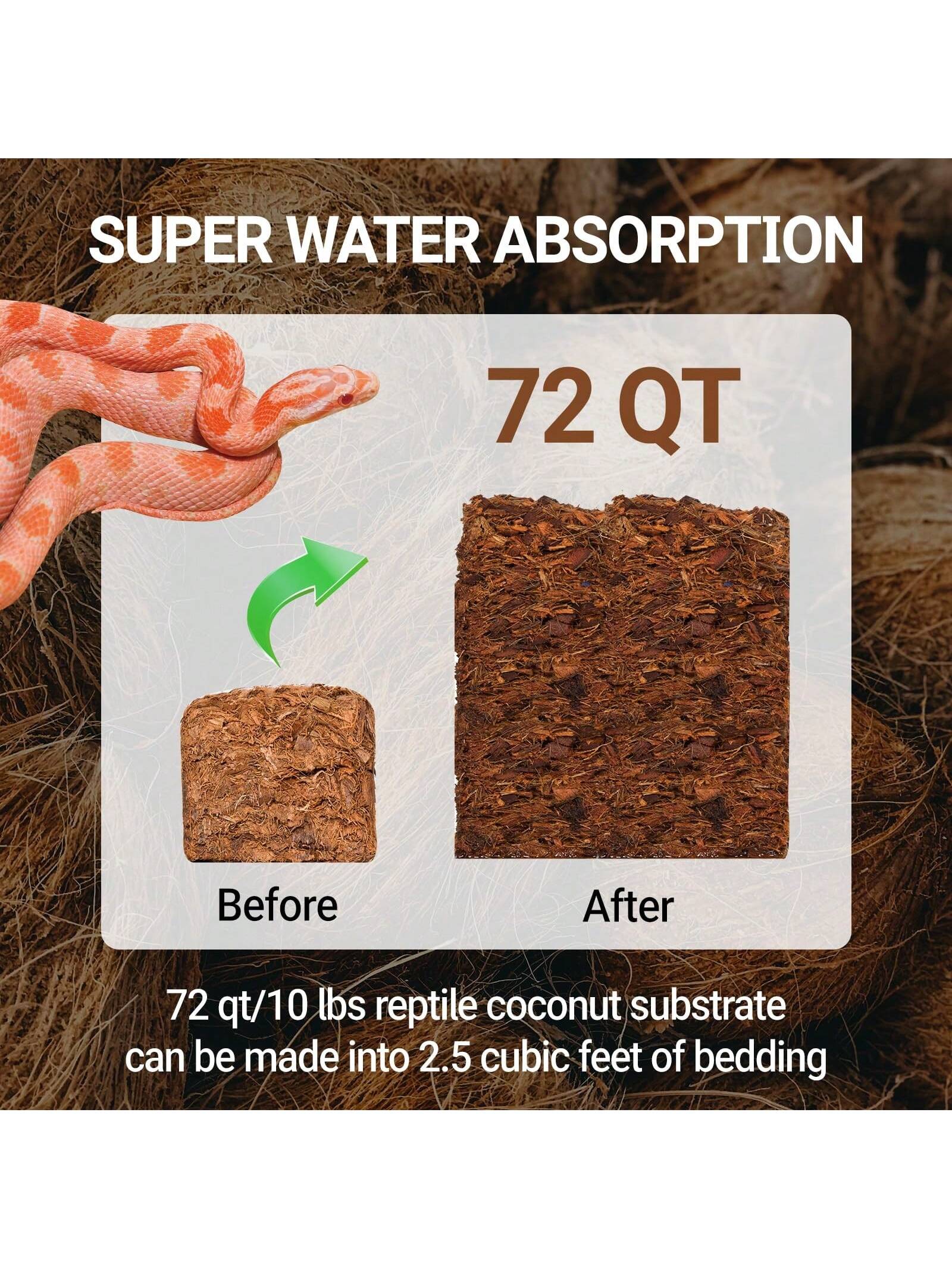 72 Quart Reptiles Coconut Chip Substrate, Coco Husk Reptiles Bedding for Ball Python, Snakes, Geckos, Lizards, Tortoises, Frogs| Odor Absorption| 100% Organics