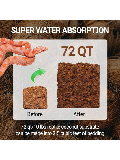 72 Quart Reptiles Coconut Chip Substrate, Coco Husk Reptiles Bedding for Ball Python, Snakes, Geckos, Lizards, Tortoises, Frogs| Odor Absorption| 100% Organics