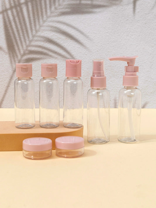 7pcs 60/40ml Clear Plastic Empty Subpackage Bottle Set, Travel Essentials, Spray Bottle, Living Room Home Bedroom Bathroom House Decor, Travel Stuff, Wedding, Party, Birthday, Gifts For Men Mom Dad F