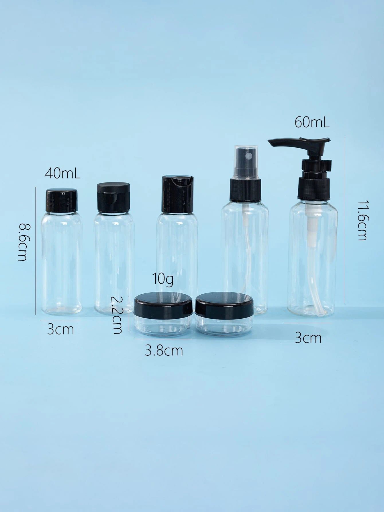 7pcs 60/40ml Clear Plastic Empty Subpackage Bottle Set, Travel Essentials, Spray Bottle, Living Room Home Bedroom Bathroom House Decor, Travel Stuff, Wedding, Party, Birthday, Gifts For Men Mom Dad F