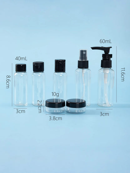 7pcs 60/40ml Clear Plastic Empty Subpackage Bottle Set, Travel Essentials, Spray Bottle, Living Room Home Bedroom Bathroom House Decor, Travel Stuff, Wedding, Party, Birthday, Gifts For Men Mom Dad F