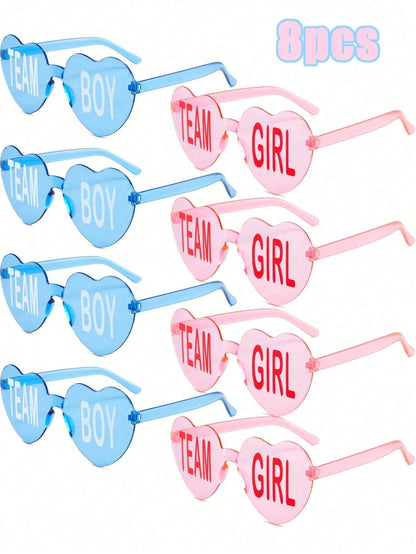 8/12pcs-Baby Shower Gender Reveal Glasses Blue And Pink Sunglasses Frameless Team Girl And Team Boy Decor For Gender Reveal Party