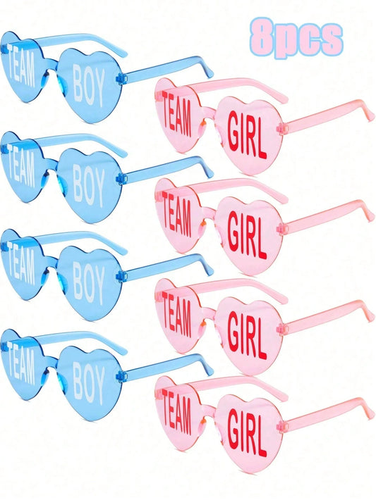 8/12pcs-Baby Shower Gender Reveal Glasses Blue And Pink Sunglasses Frameless Team Girl And Team Boy Decor For Gender Reveal Party