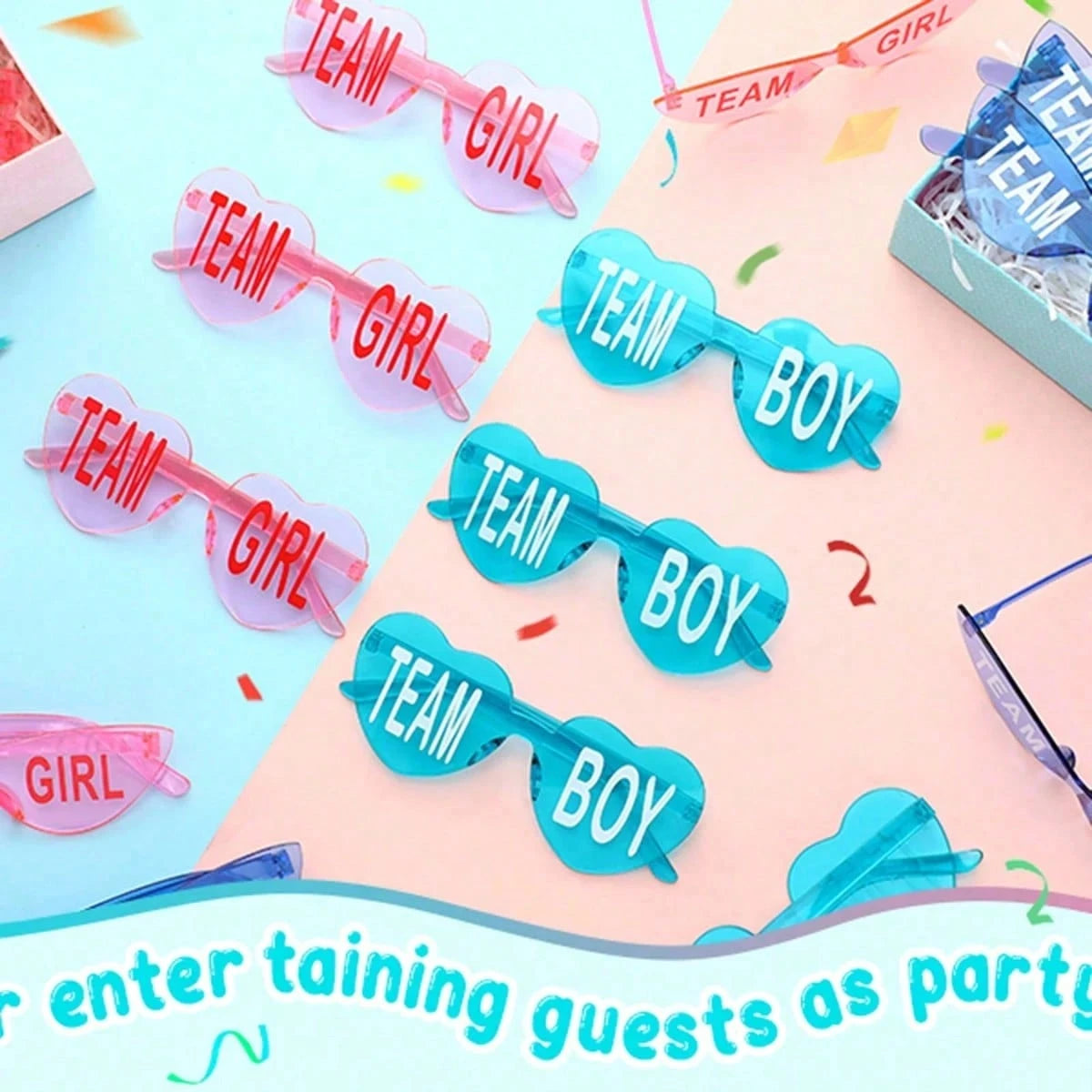 8/12pcs-Baby Shower Gender Reveal Glasses Blue And Pink Sunglasses Frameless Team Girl And Team Boy Decor For Gender Reveal Party