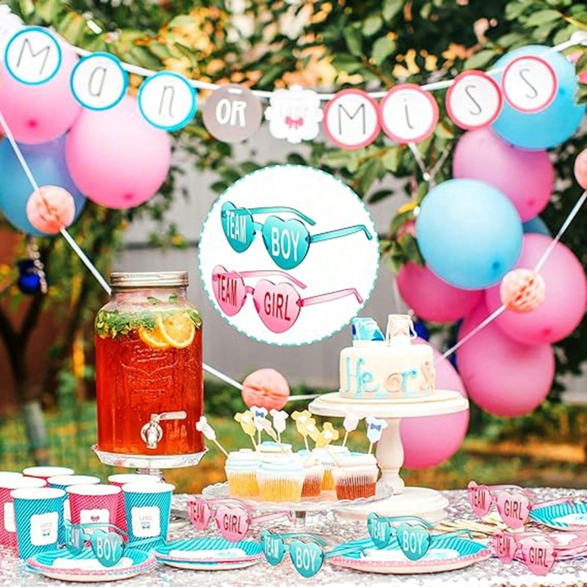 8/12pcs-Baby Shower Gender Reveal Glasses Blue And Pink Sunglasses Frameless Team Girl And Team Boy Decor For Gender Reveal Party