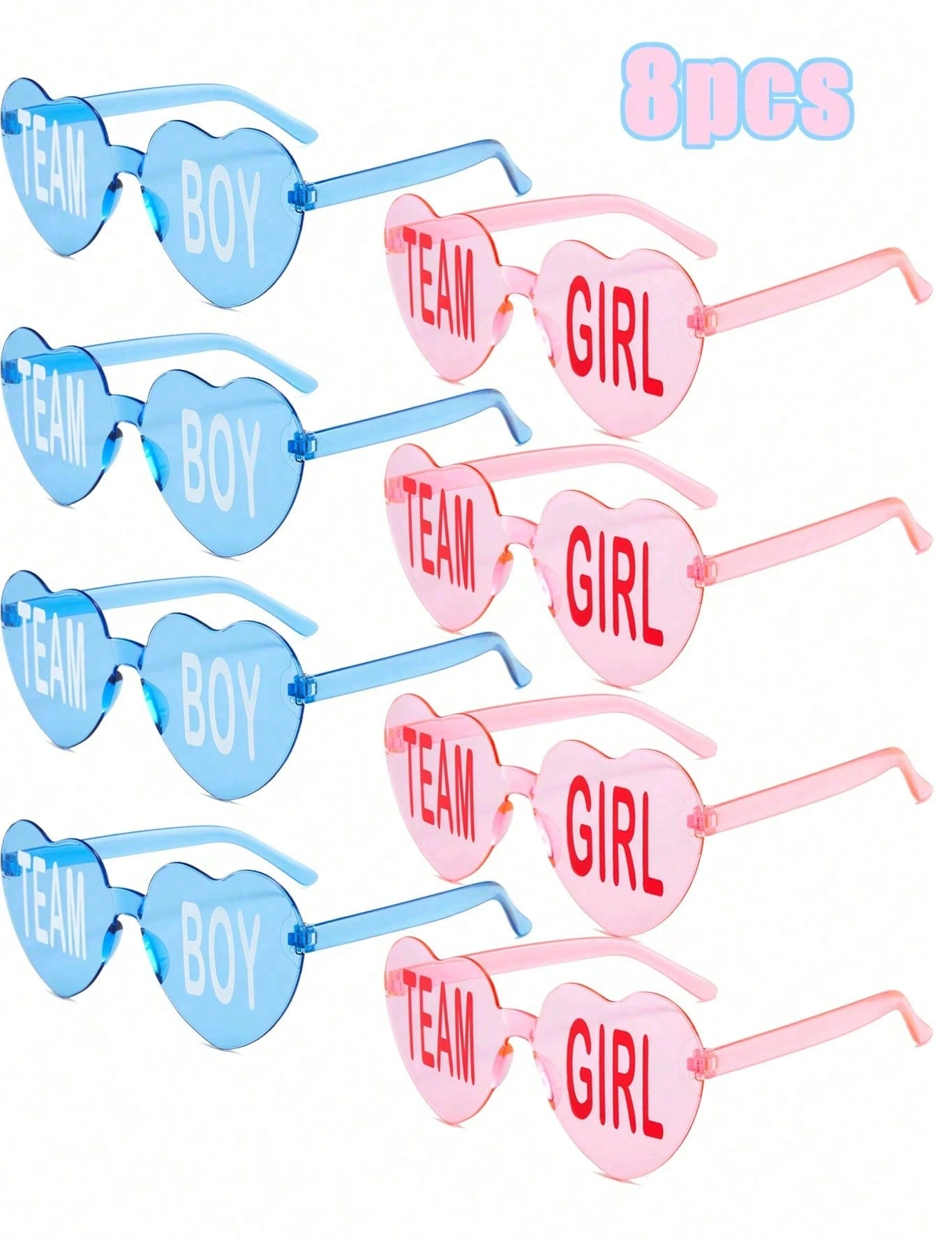 8/12pcs-Baby Shower Gender Reveal Glasses Blue And Pink Sunglasses Frameless Team Girl And Team Boy Decor For Gender Reveal Party