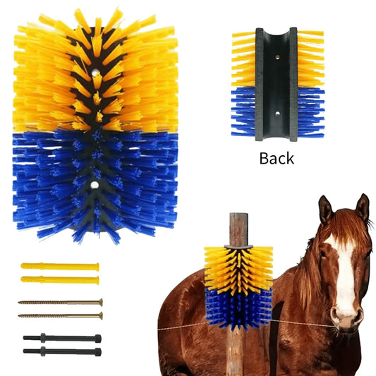 8.67x7.5 Inch Horse Scratcher Brush, Half Body Livestock Rubbing Brush With Mounting Screws, Durable Fiber Bristles Wall Mount Grooming Tool For Horse Farm Supplies