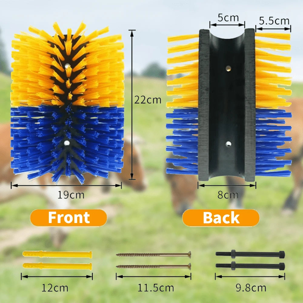 8.67x7.5 Inch Horse Scratcher Brush, Half Body Livestock Rubbing Brush With Mounting Screws, Durable Fiber Bristles Wall Mount Grooming Tool For Horse Farm Supplies