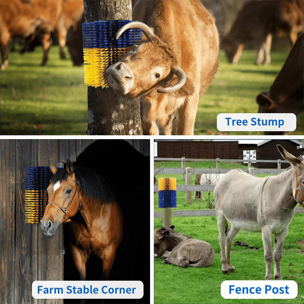 8.67x7.5 Inch Horse Scratcher Brush, Half Body Livestock Rubbing Brush With Mounting Screws, Durable Fiber Bristles Wall Mount Grooming Tool For Horse Farm Supplies